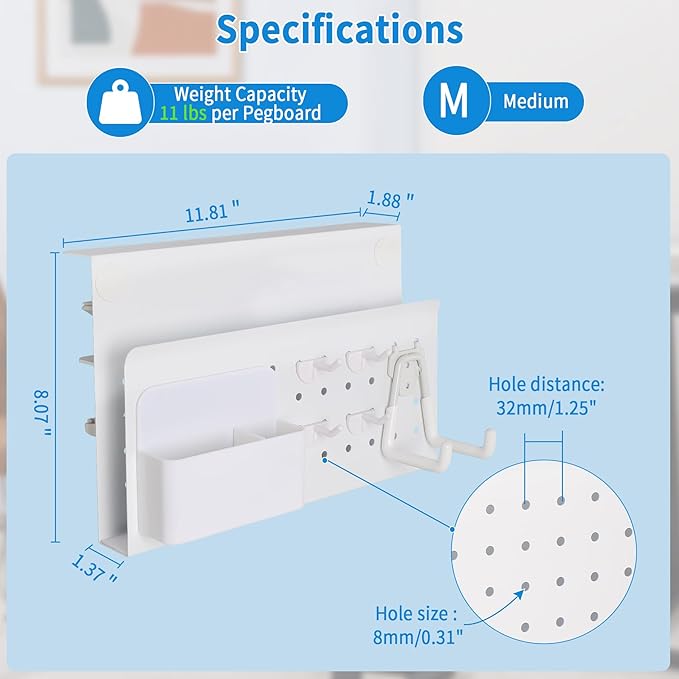 Desk Side Storage with Pen Holder & Hanging Hooks, No Drill Hanging Desk Organizer Under Desk Storage Mount, Clamp-On Laptop Holder Table Side Tray for Office and Home (White)