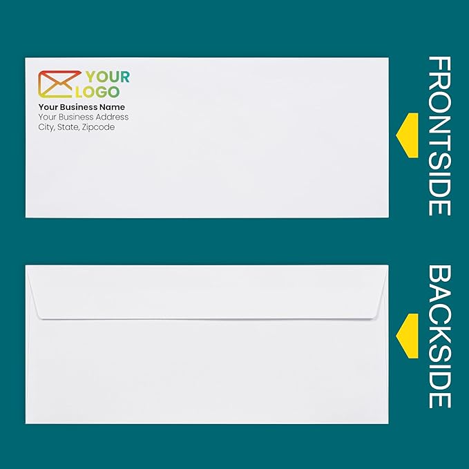 2500 pack #10 Customizable Business Envelopes, Peel and Seal Security Tinted White Custom Envelopes with Logo and Text, 24 lb Heavy Duty Paper, 4 1/8 x 9 1/2 Inches