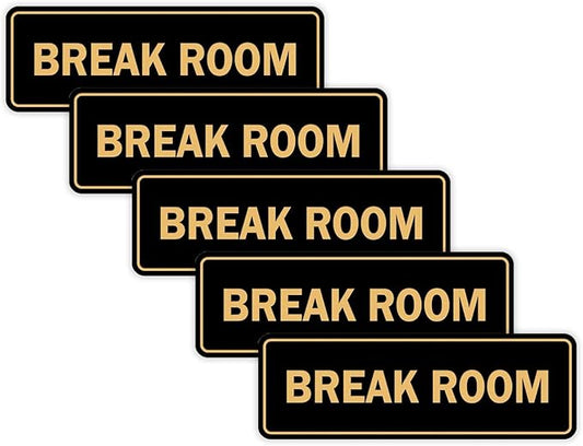 Standard Break Room Door or Wall Sign - Black/Gold - Large 5 Pack