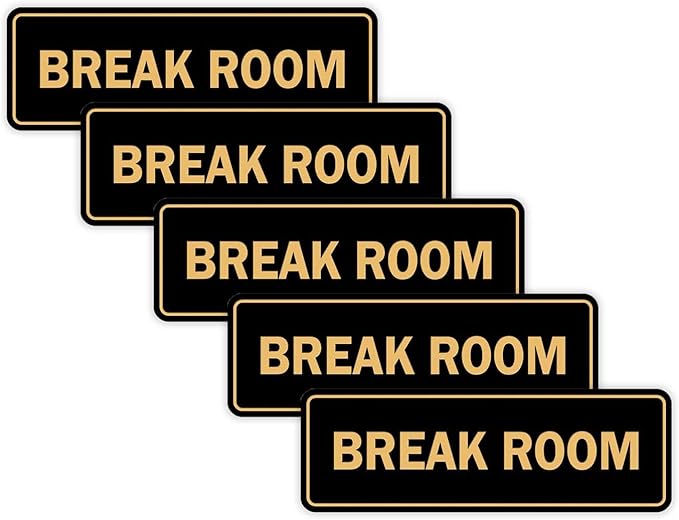Standard Break Room Door or Wall Sign - Black/Gold - Medium 5 Pack
