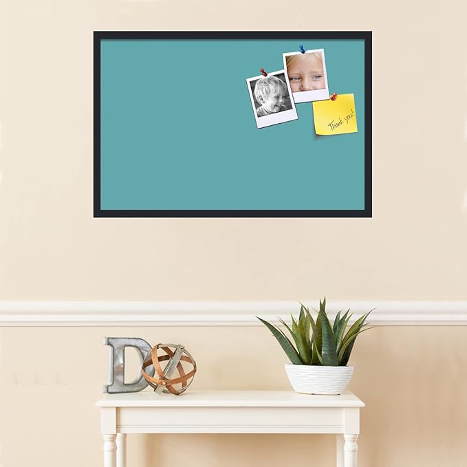 PinPix 34x22 Inch Cork Bulletin Board. This Decorative Framed Pin Board Comes with Aqua Pastel Design and a Satin Black Frame. Ideal for Home Office Decor or Message Board (PinPix-1806)