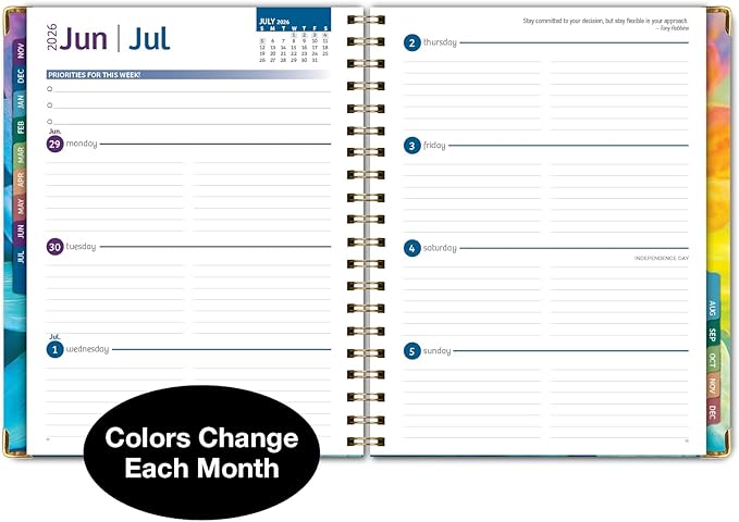 HARDCOVER 2026 Planner, 8.5"x11": 14 Months (November 2025 - December 2026), Daily Weekly Monthly Planner, Yearly Agenda, Bookmark, Pocket Folder and Sticky Note Set (Rainbow Petals)