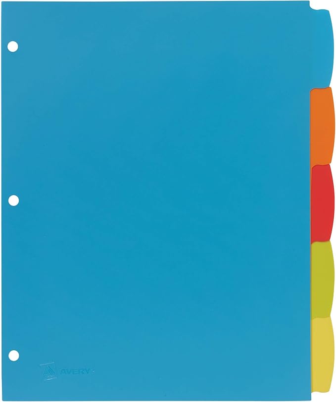 Avery Big Tab Write & Erase Durable Plastic Dividers, 5-Tab Set, Multicolor Brights, 3 Sets (21212)