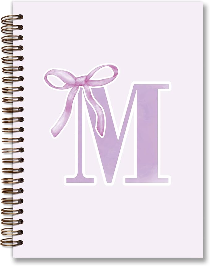 foedor Coquette Trendy Preppy Purple Bow Spiral Notebook,Initial M Journal Personalized Teen Girl Gifts,Monogrammed Gifts for Women Teen Girl,College Ruled Hardcover Spiral Notebook(purple)