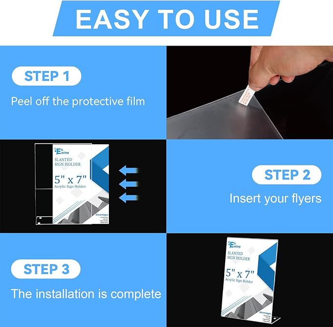 EHWINE 24 Pack 5 x 7 Acrylic Sign Holder, Clear Plastic Signs Display Stand, Vertical Slanted Back Paper Holder Stand up Table Top Sign Holders Flyer Stand Frames Suitable for Office Business Store