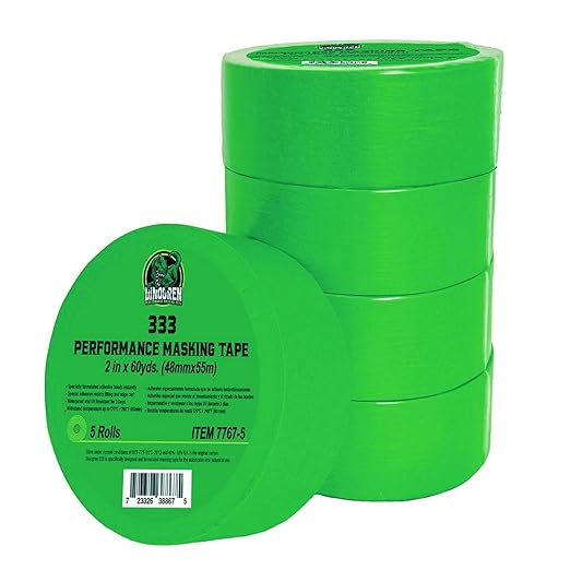 LAUCO DINOGREN High Performance Masking Tape for Car Paint, Heat & Water Resistant, Multi-Purpose Green (2 in (5 Rolls))