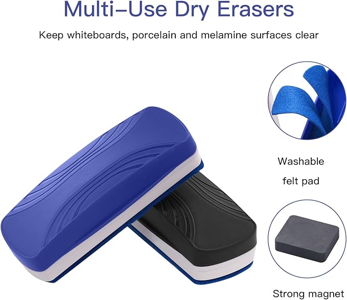 Ddaowanx Whiteboard Eraser, Magnetic Dry Erase Eraser, Glass Board Eraser,School and Office Supplies, Pack of 2 (Blue)