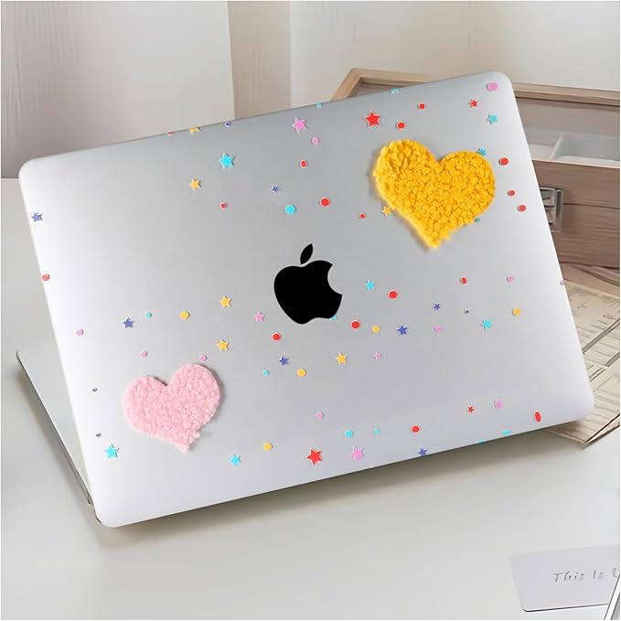 DTangLsm Compatible with MacBook Air 13 inch Case 2022 2021 2020-2018 Model A2337 M1 A2179 A1932 Cute Plush Clear Plastic Hard Shell Case with Colorful Stars & Keyboard Cover, Cute Plush Hearts
