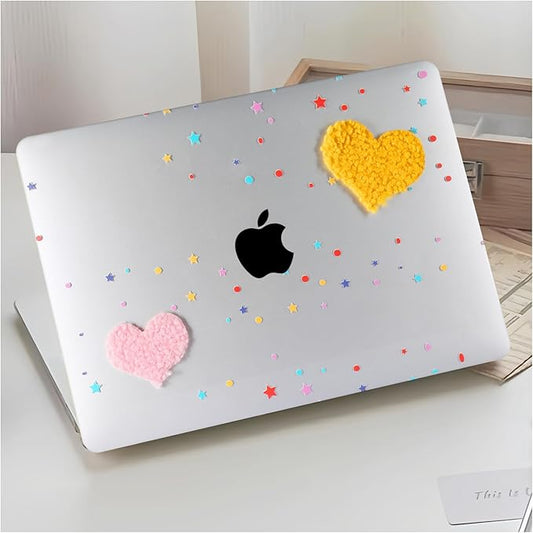 DTangLsm Compatible with MacBook Pro 13 inch Case M2 2024 2023 2022-2016 A2338 M1 A2159 A2289 A2251 A1989 A1706 A1708 Handmade Plastic Hard Shell 3D Plush Heart Case & Keyboard Cover, Two Hearts