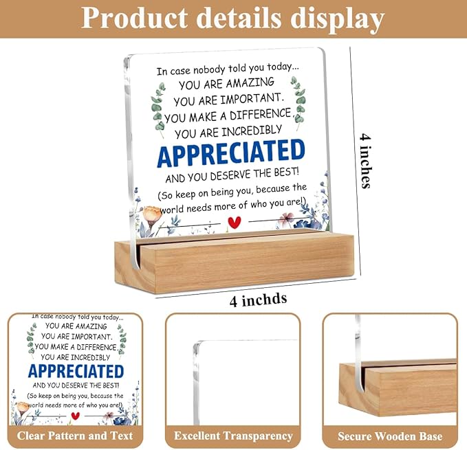 Inspirational Gifts Acrylic Sign with Wood Stand, Employee Appreciation Gifts Bedroom Office Living Room Desk Cubicle Table Shelf Decor, Encouragement Gifts for Women Coworker Friends Staff