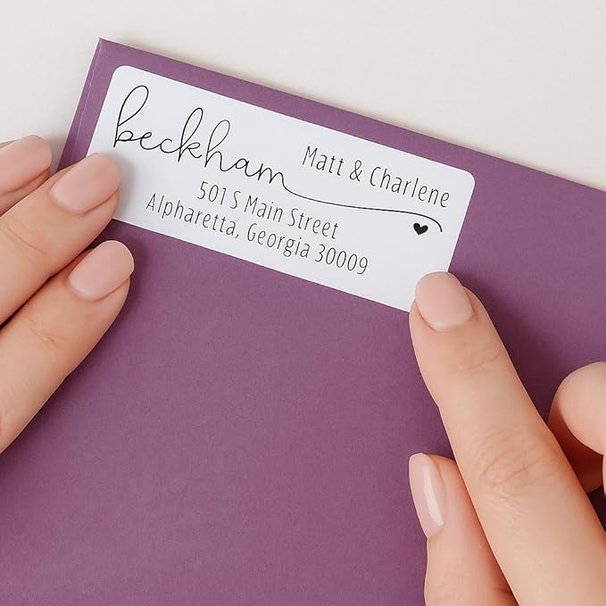 White Address Labels - Personalized Name Stickers, Custom Printed Return Mailing and Shipping Labels for Envelopes, Packages, Business, Home Use (Heart icon)