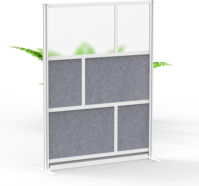 Stand Up Desk Store Expanse Modular Wall | 53'' x 70'' Wall | Expandable Partition Room Divider with Rearrangeable Frosted Acrylic & Sound Absorbent Panels (Silver Frame)