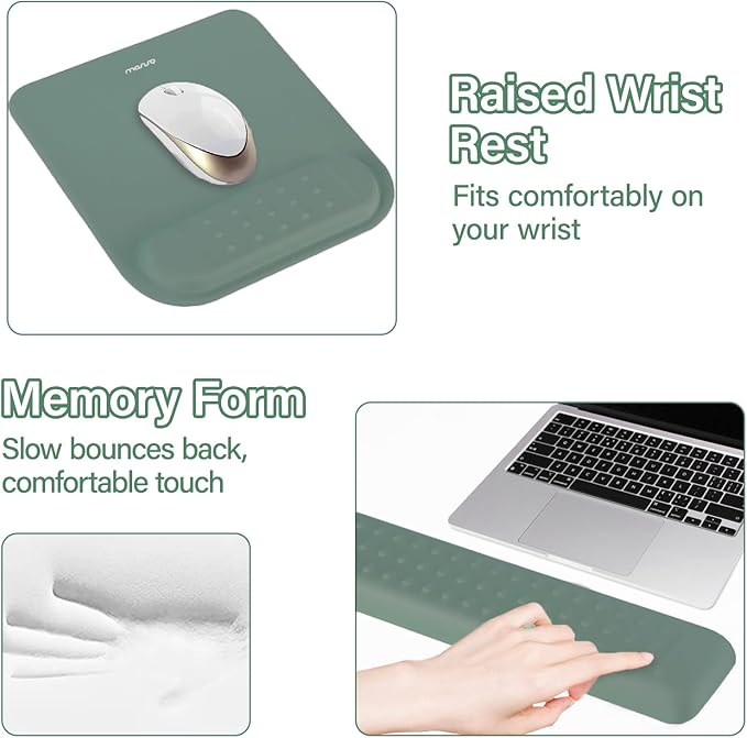 MOSISO Computer Keyboard Stand&Wrist Rest Support for Keyboard &Mouse Pad Set, Ergonomic Massage Wrist Rest Set, Easy Typing Working Acrylic Clear Stand for Office Home, Emerald Green