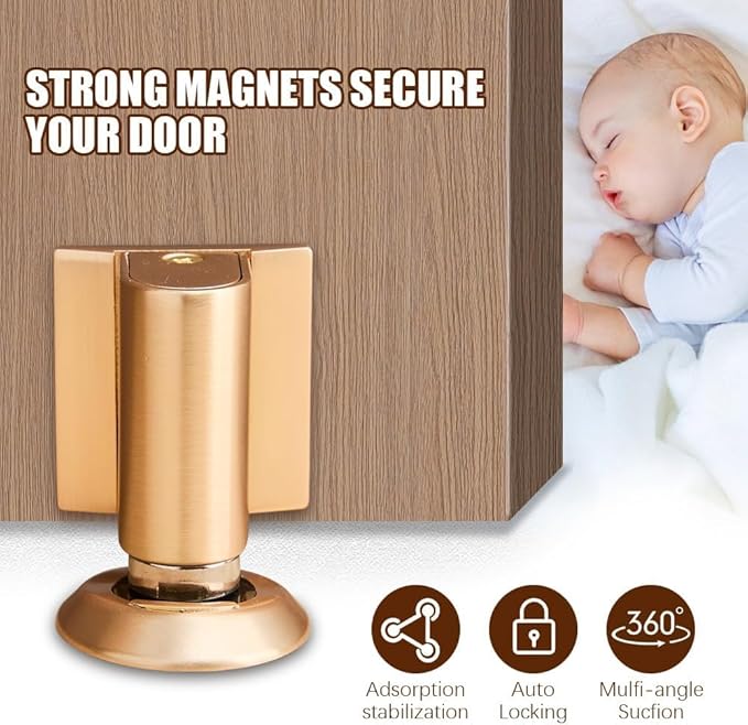 2026 New Door Wedge Stopper, Magnetic Doors Stoppers for Bottom of Door, No Drill Invisible Doorstops for Inside Door, Heavy Duty Magnetic Doors Catch Holder to Keep Doors Open (Gold)