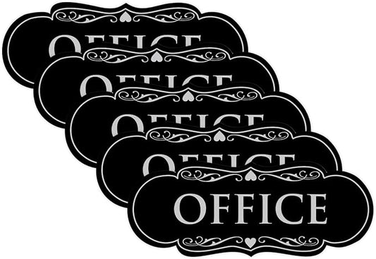 All Quality Designer Office Sign | Easy Installation - Black/Silver - Small (5 Pack)