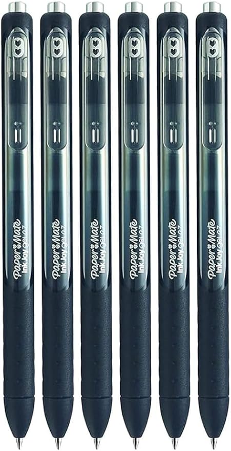 Paper Mate InkJoy Gel Pens, Black Ink, Medium Point (0.7mm), 6 Count, Bundle with Plastic Reusable Pouch