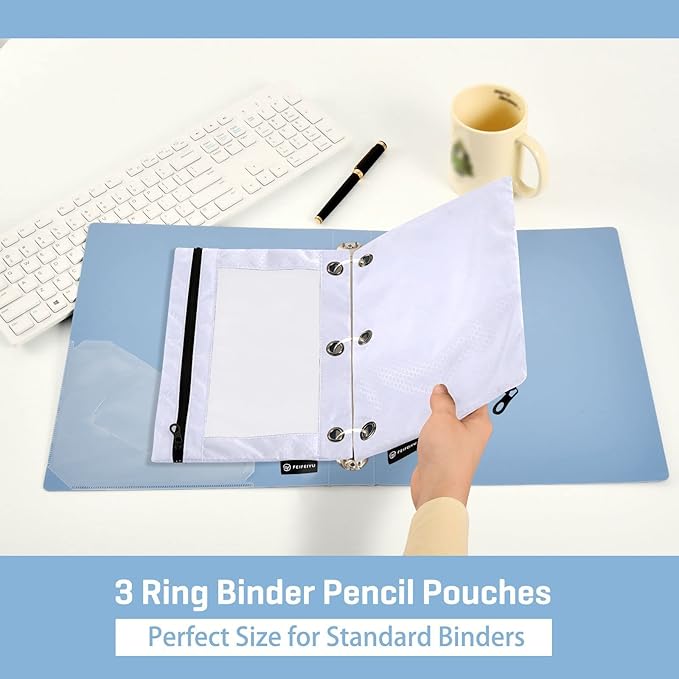 Gredecor Binder Pencil Pouch 3 Ring Lavender Purple Zipper Pencil Pouches Case 2 Pack Clear Binder Organizer for School Office