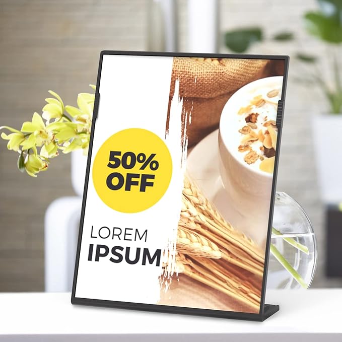 MaxGear Fall Resistant Acrylic Sign Holder 8.5 x 11 Inches 6 Pack, Slant Back Table Flyer Menu Display Stand, Heavy Duty Plastic Acrylic Sign Frame Paper Holder for Business, Store, Restaurant, Black