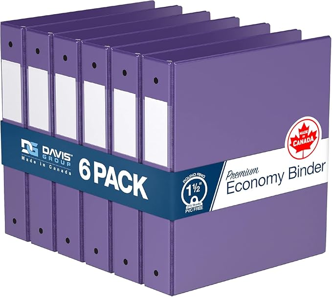 Premium Economy 6-Pack 3-Ring Binders for School or Office, Round-Ring Binders, 1.5 Inch, Purple