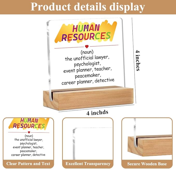 Human Resource Definition HR Gifts Acrylic Sign with Wood Stand, Human Resources Gifts Bedroom Living Room Desk Cubicle Table Shelf Decor, Office Gifts for Women Men Manager Director Coworker
