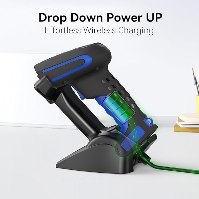 Alacrity DPM Industrial Barcode Scanner, 1D 2D & Direct Part Marks Symbologies, Wireless Charging, Long-Distance 433MHz Wireless & Bluetooth Connectivity, Shock and Dust-Proof Barcode Reader, Green