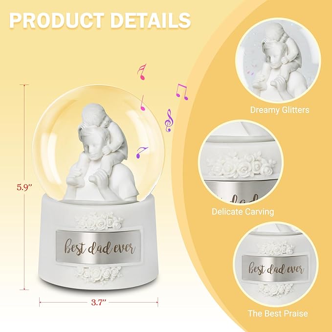 Fathers Day Snow Globe, 5.9" Wind Up Music Box for Father's Day Decorations Birthday Gifts for Dad Father Men Adults Kids