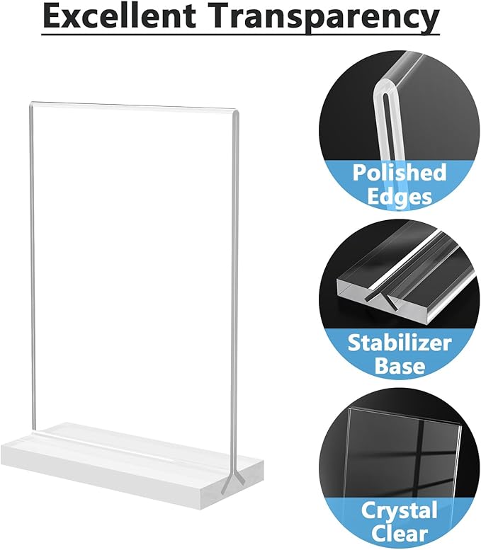 MaxGear 5x7 Acrylic Sign Holder 12 Pack, Double Sided Display Stand, Clear Paper Holder Picture Frame, Plastic Menu Stand Photo Frame for Stores, Restaurants, Hotels, Office