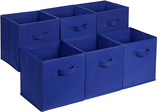 Amazon Basics Cube Organizer Storage Bins Handles, Collapsible Fabric, Pack of 6, 13"x13"x13", Navy