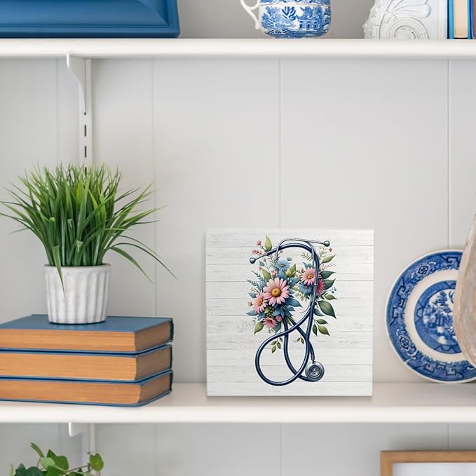 Nurse Office Decor - Appreciation Gifts for Women, Practitioner, Registered Nurse, RN - Floral Stethoscope Signs for Office