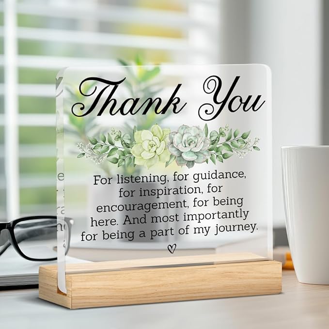 Thank You Gifts for Men Women Coworker Friends, Appreciation Gifts for Teacher Boss Colleague, Thank You for Listening Guidance Inspiration Acrylic Desk Sign Decor