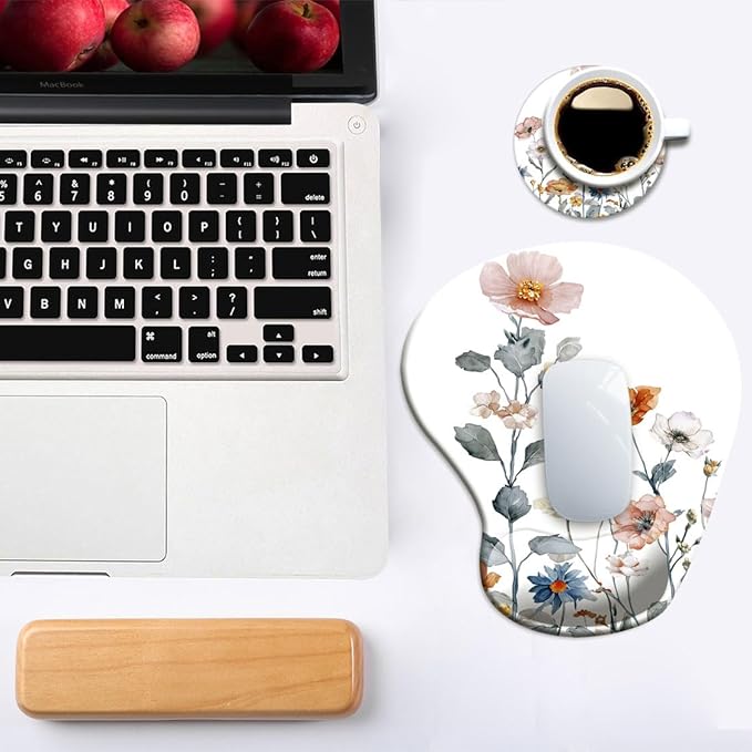 Ergonomic Mouse Pad with Wrist Support,Mouse Pad with Wrist Rest and Coaster Set,Office Supplies Non-Slip Mouse Pads for Desk, Non-Slip Comfortable,Watercolor Floral