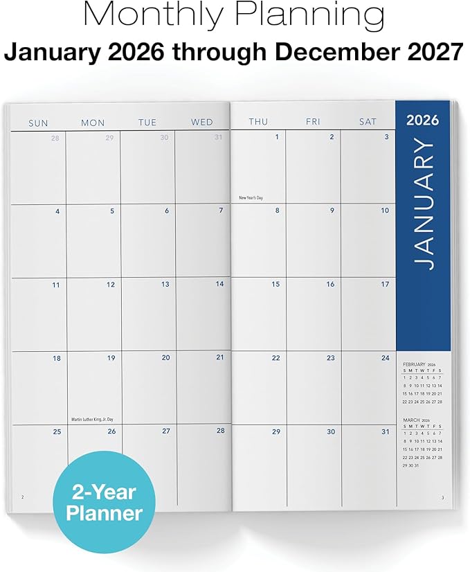 2-Year Monthly Pocket Planner/Pocket Calendar, 3.5"x6.5", 2026-2027: Weekly Planner/Weekly Agenda/Monthly Calendar Organizer (Teal Gold Marble)