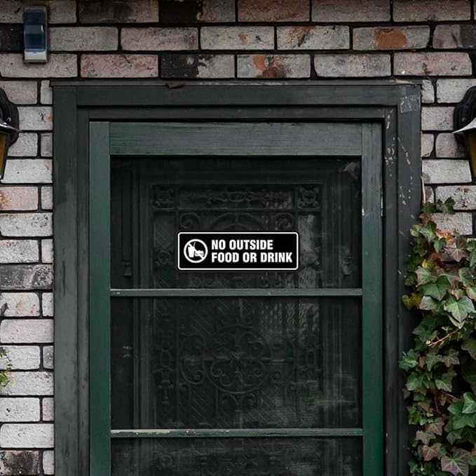Standard No Outside Food or Drink Door/Wall Sign - Black/Gold - Small 1 Pack
