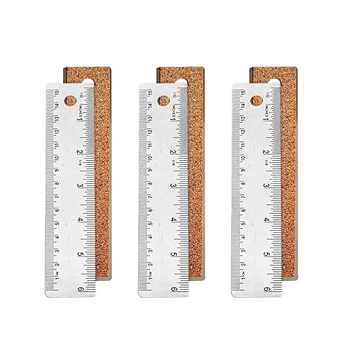 6-Inch Stainless Steel Metal Ruler with Non-Slip Cork Backing - 3 Pack