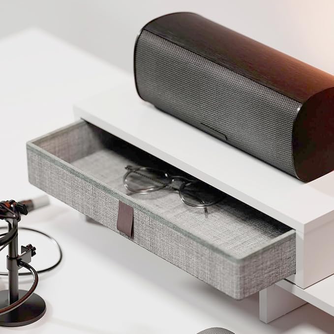 Fenge Computer Monitor Riser Stand with Drawer for 2 or 3 Monitors ,Adjustable Length and Angle Desktop Laptop Stand,Office Organizer,Printer,White