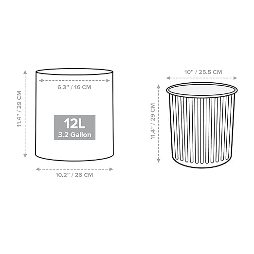 Modern Round Waste Basket - 3.2Gal/12.1L Open Top Trash Bin - Black Garbage Can with Removable Plastic Bin Liner - Touchless Bathroom Garbage Can or Trash Can for Kitchen - Minimalist Office Trash Can