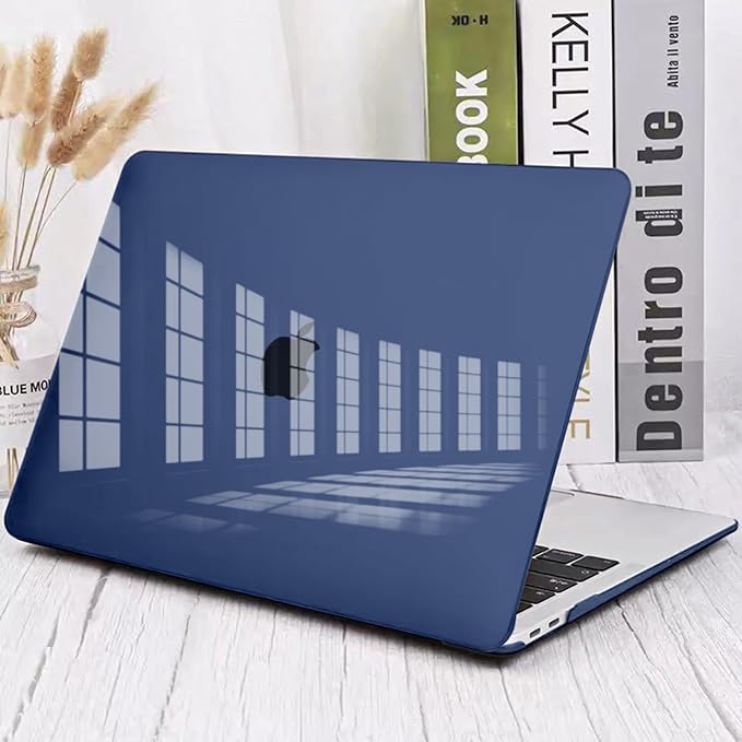 Compatible with 2021 2020 2019 2018 Release MacBook Air 13 inch Case M1 Chip A1932 A2179 A2337, Slim Crystal Plastic Hard Shell Case Keyboard Skin Screen Film Dust Plug Webcam Cover, Navy Blue