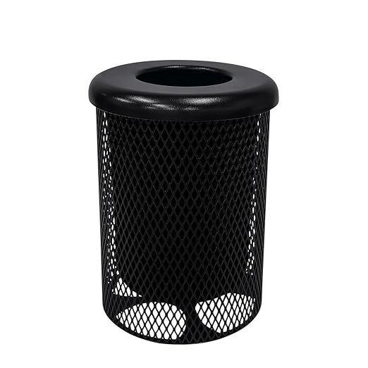 RFT-BLK Heavy Duty 32 Gallon Round Trash Receptacle, Liner Included, Black with Black Flat Top, Made in America