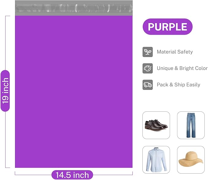 Metronic Purple Poly Mailers 14.5x19 Large Poly Mailers 100 Pack Self-Seal Shipping Bags, Packaging Bags, Shipping Envelopes, Packaging for Small Business, Boutique, Clothing