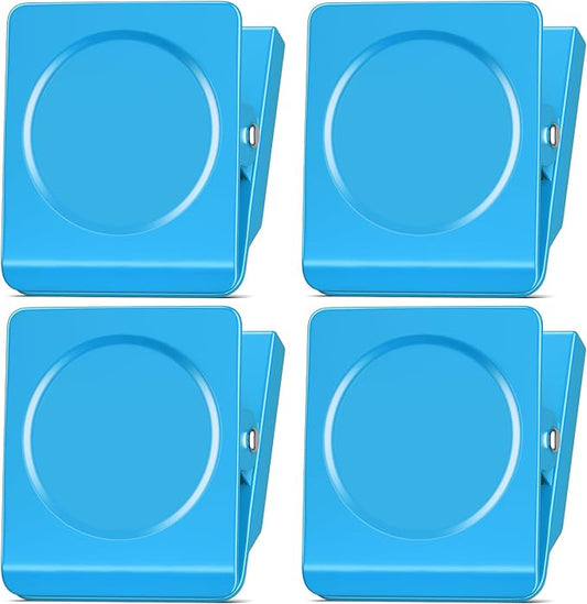 FINDMAG 4 Pack Extra Large Magnetic Clips, 2.2inch Magnetic Clips Heavy Duty, Strong Magnets for School, Kitchen, Locker Accessories, Fridge (Blue)