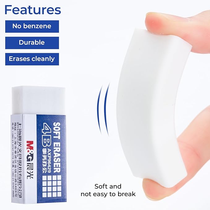 M&G 30 Pack Large Erasers Pencil Erasers, 4B White Rubber Eraser Rectangular Bulk for Kids School Students Office, Art Erasers for Drawing