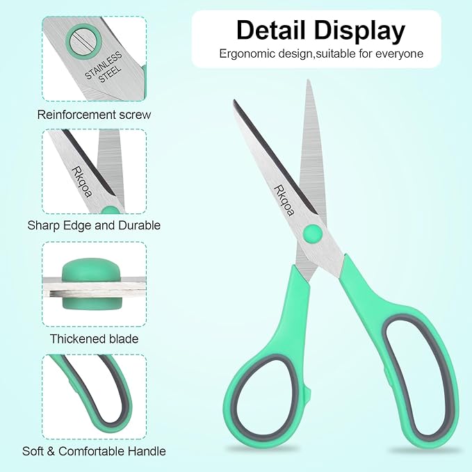 Red Scissors Bulk, Rkqoa 8" All Purpose Scissors Pack of 6- High Performance and Designed for Comfort and Cutting - Sharp to Cut but Soft to Hold. Perfect for Art, Crafts and the Office