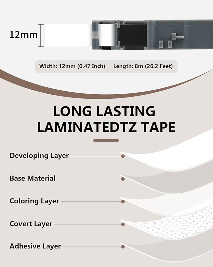 6-Pack Tze 12mm 0.47" Laminated Multi-Color Tz Tape Compatible with Brother P Touch Colored Label Tape Tze 131 231 431 531 631 731 Work for PTouch PT-H110 PT-D210 D220 D400 1290 Label Makers