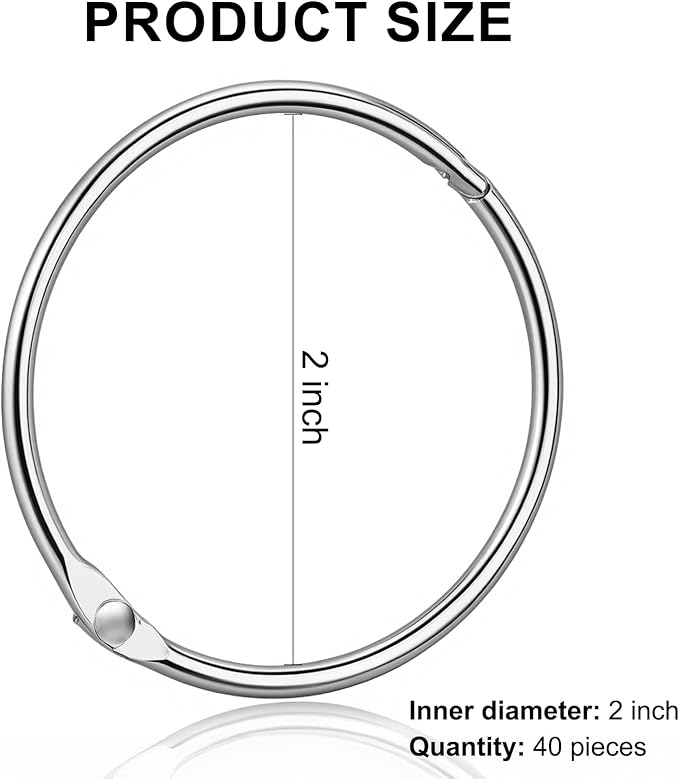 40 Pcs 2 Inch Loose Leaf Binder Book Rings, with Metal Nickel Plated for Key,and Index Cards, for School, Home, or Office, Silver