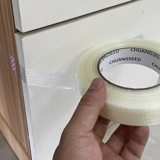 CHUANGSEED 3Pack Mono Filament Strapping Tape 6.2mil x 1Inch x 60yds Commodity Grade Heavy Duty Transparent Reinforced Fiberglass Tape