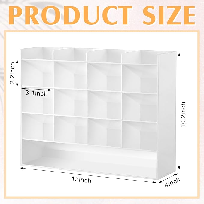 Acrylic Pen Organizer Storage for 200 Markers Vertical Marker Organizer Acrylic Pen Display Holder for Office Desk Desktop Stationery Pencil Storage, White, 13 x 4 x 10.2 Inch