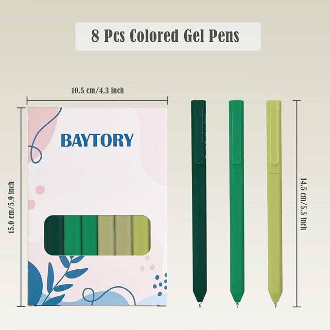 BAYTORY 8Pcs Colored Gel Pens, 0.5mm Fine Point Multicolored Ink Pen, Colorful Pens Smooth Writing for Note Taking and Marking Supplies (Green)