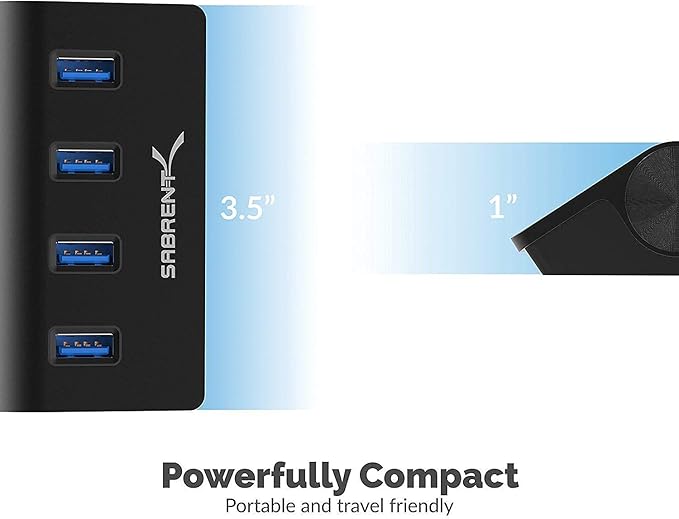 SABRENT 4-Port USB 3.0 Hub - Aluminum Design, Portable Data Hub with 2.5ft Cable for iMac, MacBook, PC - Black (HB-MC3B)