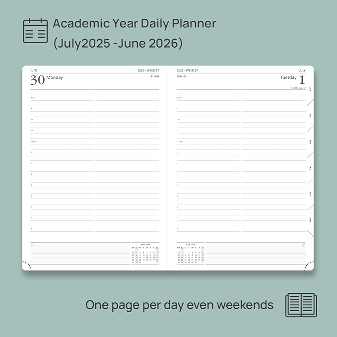 POPRUN 2025-2026 Daily Planner One Page Per Day (Large - 8.25'' x 12'') - Academic Calendar (July 2025 - June 2026), 2025 Day Appointment Book with Monthly Tabs, Hardcover - Orange