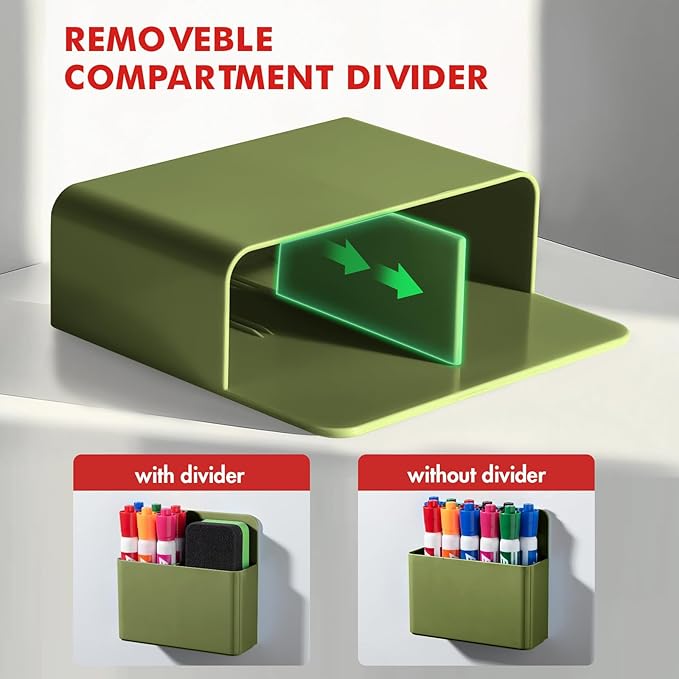 BEYGORM 2 Pack Plastic Magnetic Pen Holder for Refrigerator, Dry Erase Marker Holder for Whiteboard，Magnet School Locker Organizer Accessories, Pencil Cup, Pen Caddy (Army Green)